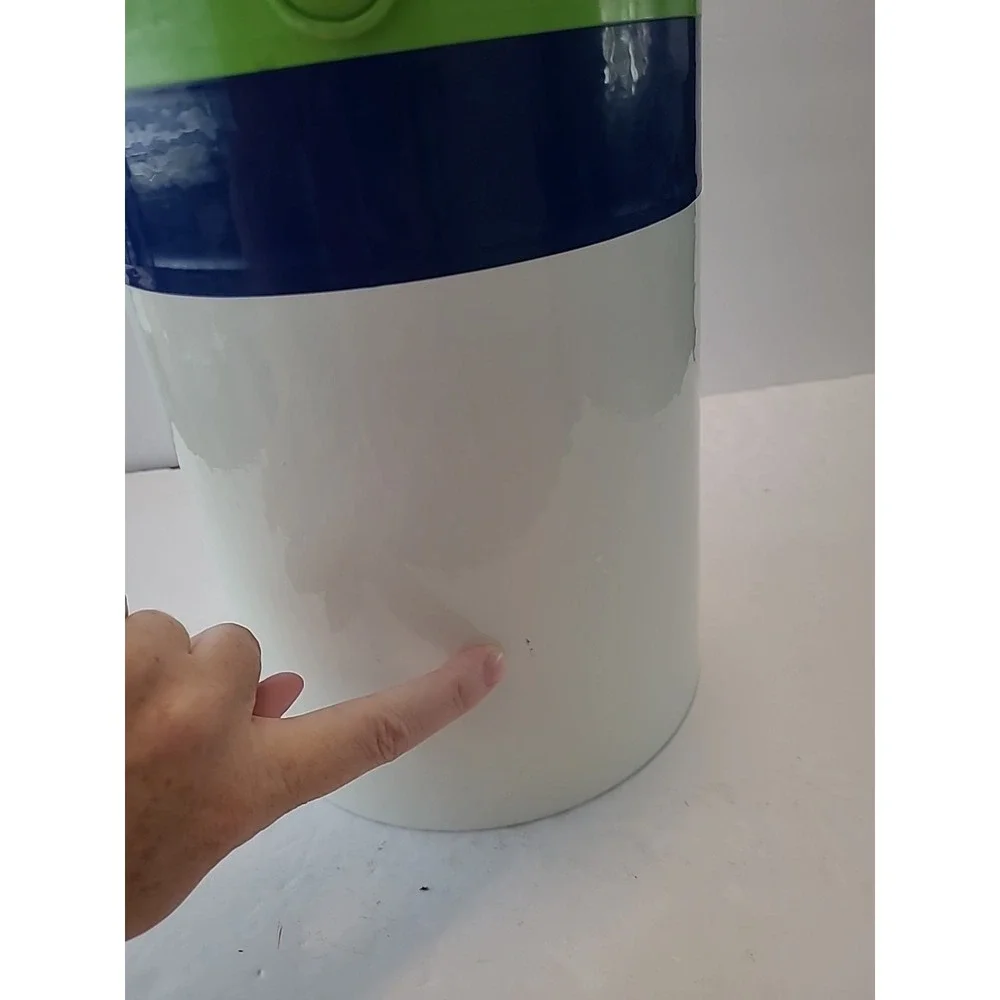 Vintage Ice Bucket White Green Blue With Handle And Lid 12